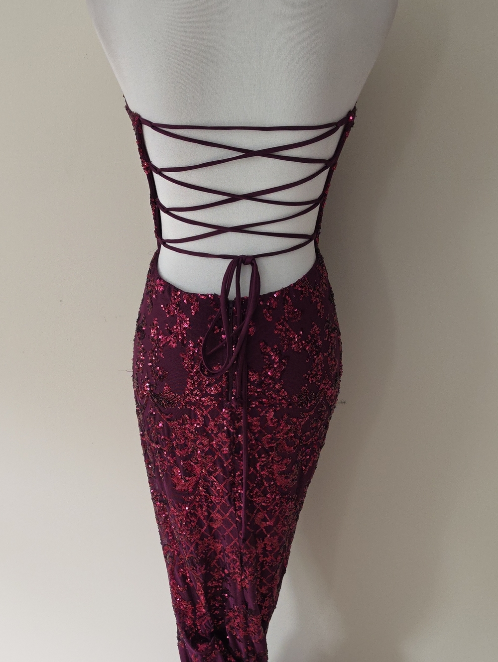 Windsor Strapless Dark Purple  Sequin Gown with Side Slit - Picture 8 of 13